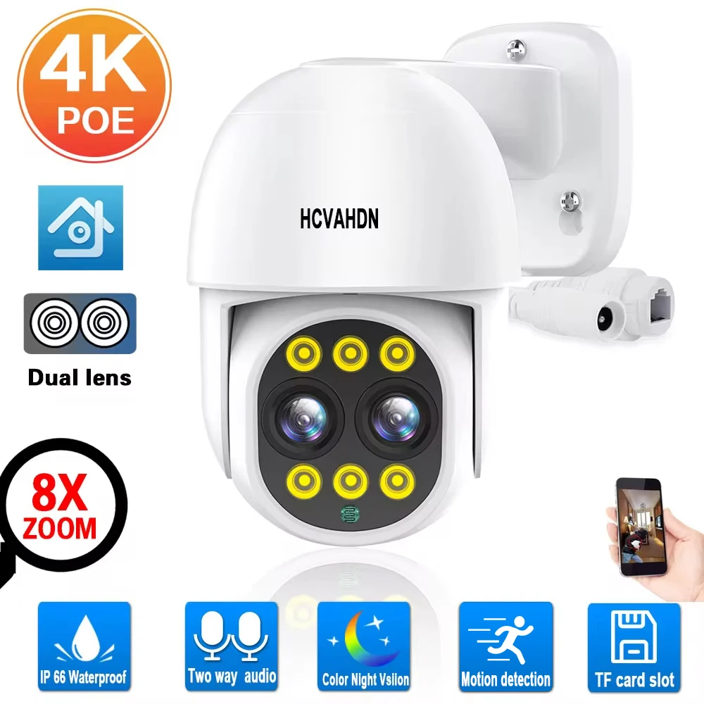 

XMEYE 4K 8MP Dual Lens POE PTZ IP Camera Auto Tracking Outdoor 8X Zoom CCTV Security Surveillance Camera Color Night Vision 4MP