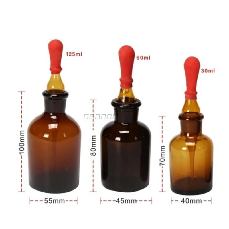 30/60/125ML Brown Glass Dropping Bottle Pipette With Ground Stopper and Dropper