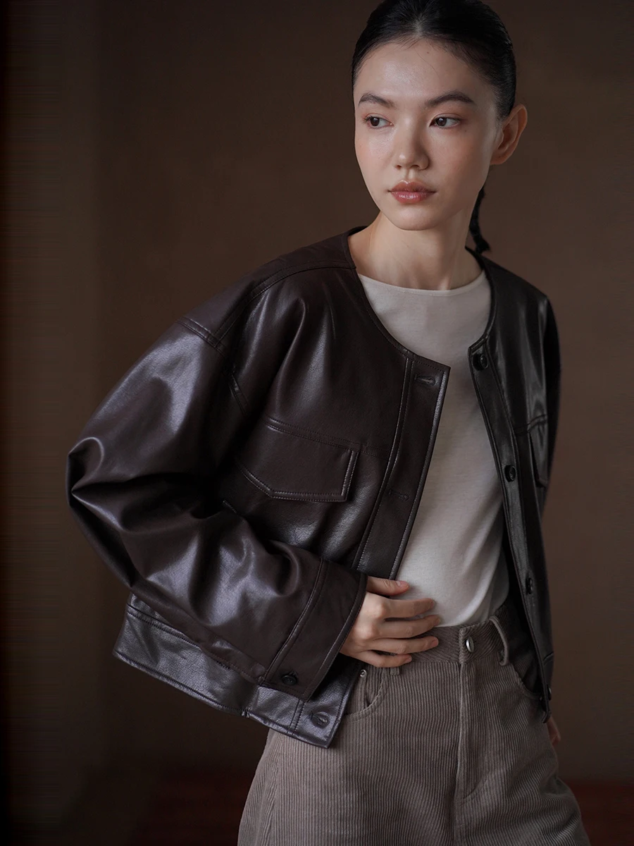 

Hacikis Retro Soft Cozy round Ne Loose Slimming ort Leather Jaet for Young Women Commute Sle Polyester Fiber