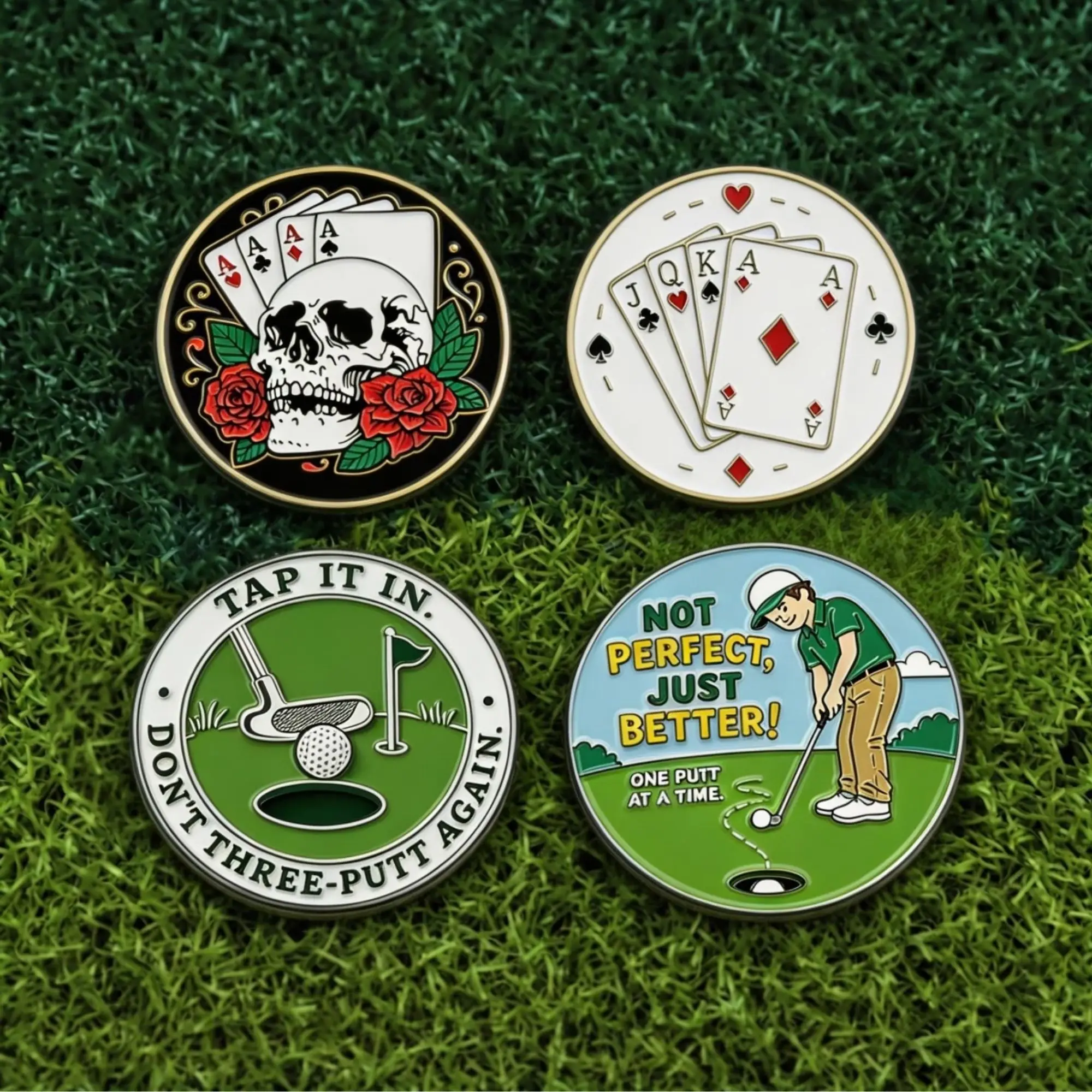 4 pcs Golf Ball Marker Set with Magnetic Hat Clip Assorted Patterns Golf Gifts, Golf Cap Clips Parter Accessories Sets for Men view 5