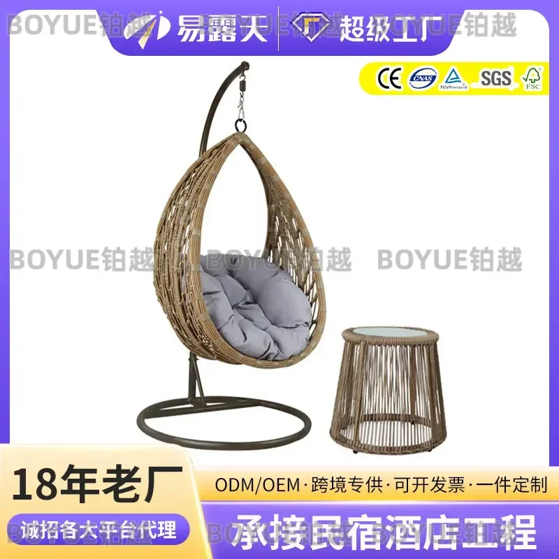 Handwoven Rattan Hanging Chair Swing Basket for Garden Balcony Indoor Outdoor Use Curved Bird Nest Style Patio Furniture