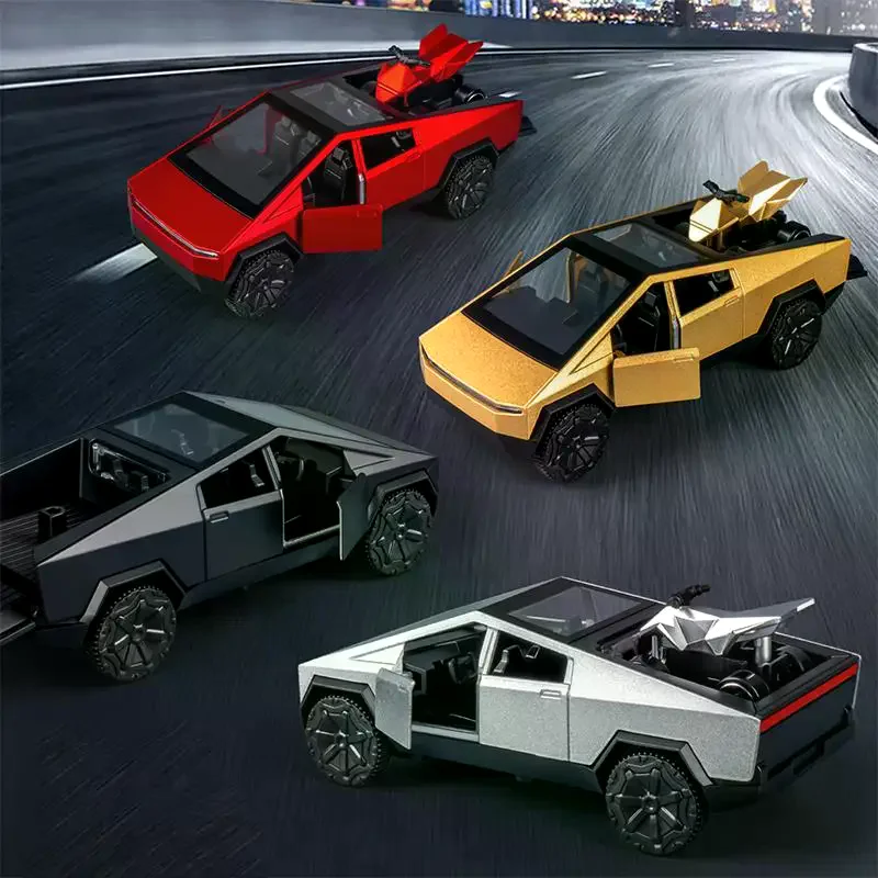 

1:36 Alloy Pickup CyberTruck Pull-Back Car Collection For Boys And Children Gift One Large And One Small Vintage Toy