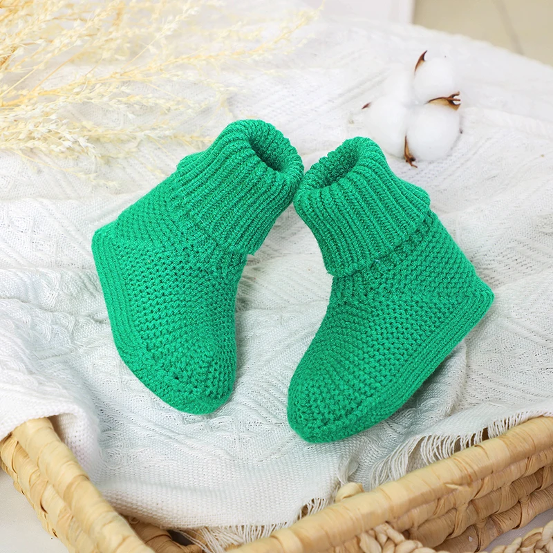 Fashion Christmas Baby Shoes for Newborn Boys Girls Winter Red Green Knit Infant Unisex First Walkers High-Top Kid Walking Socks