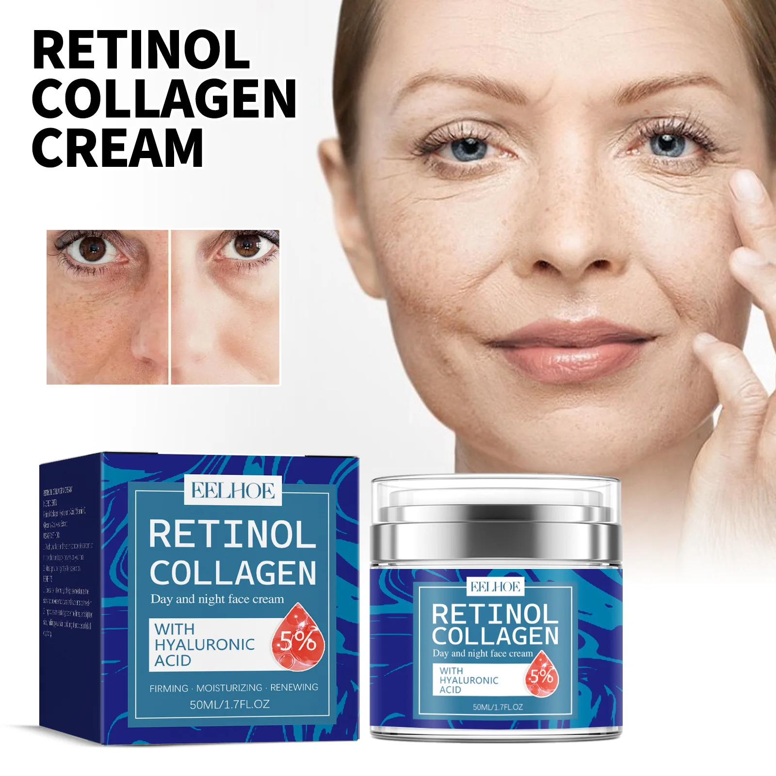 

50ml Eelhoe Retinol Collagen Icing Fading Wrinkle Melanin Firming Skin Even Skin Color Moisturizing Cream Beauty Whitening Cream