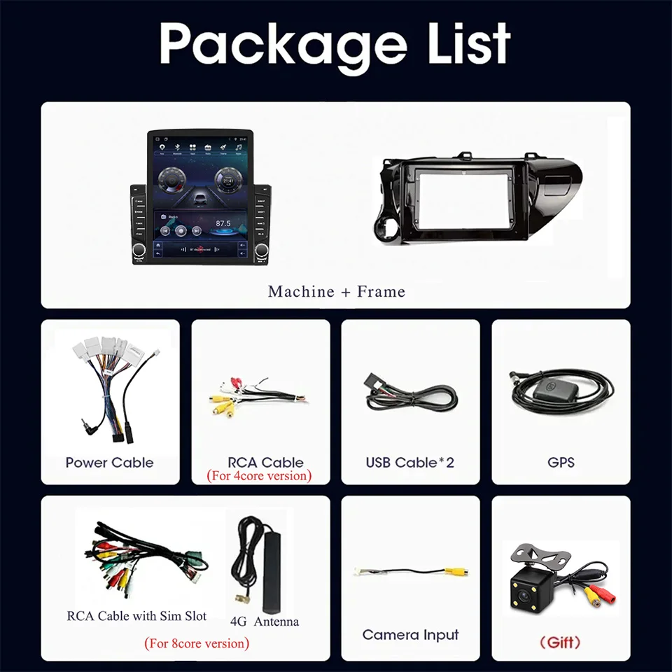 8G+128G Android 14 Auto Multimedia Player For Toyota Hilux 2015 - 2023 Car Radio Stereo GPS Navi Monitor Head Unit DVD Cassette