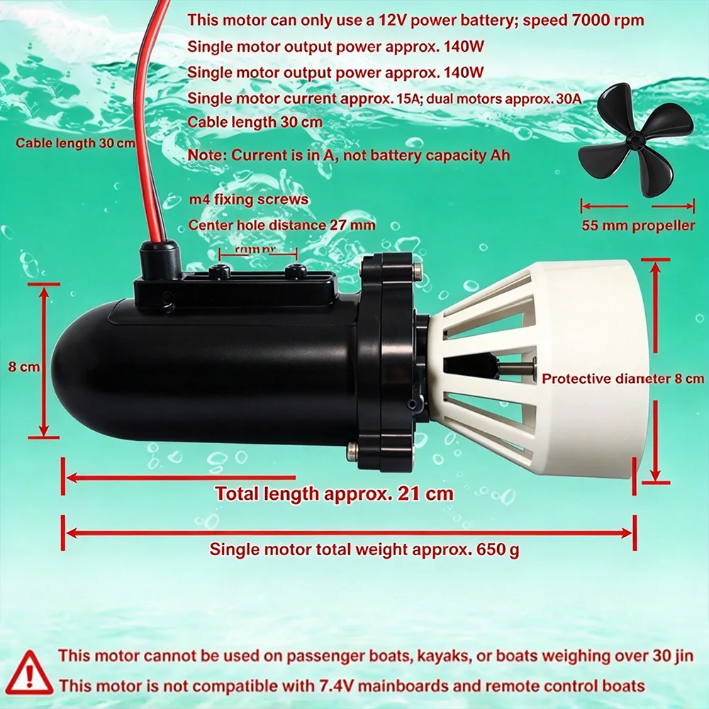 795 Waterproof Motor 12 Volts Underwater Motor DIY Remote Control Pull Net Ship Model Nesting Boat Accessories Power Thruster