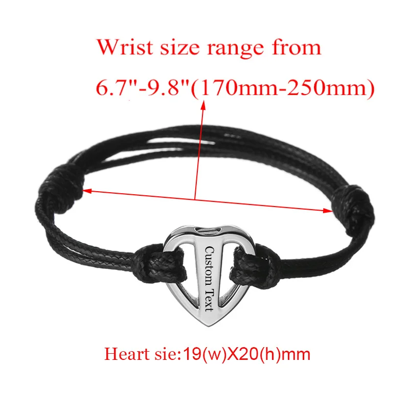 Adjustable Expandable Rope Urn Bracelet Stainless Steel Heart Urn Cremation Memorial Jewelry Custom Name Text Gift for Women Men