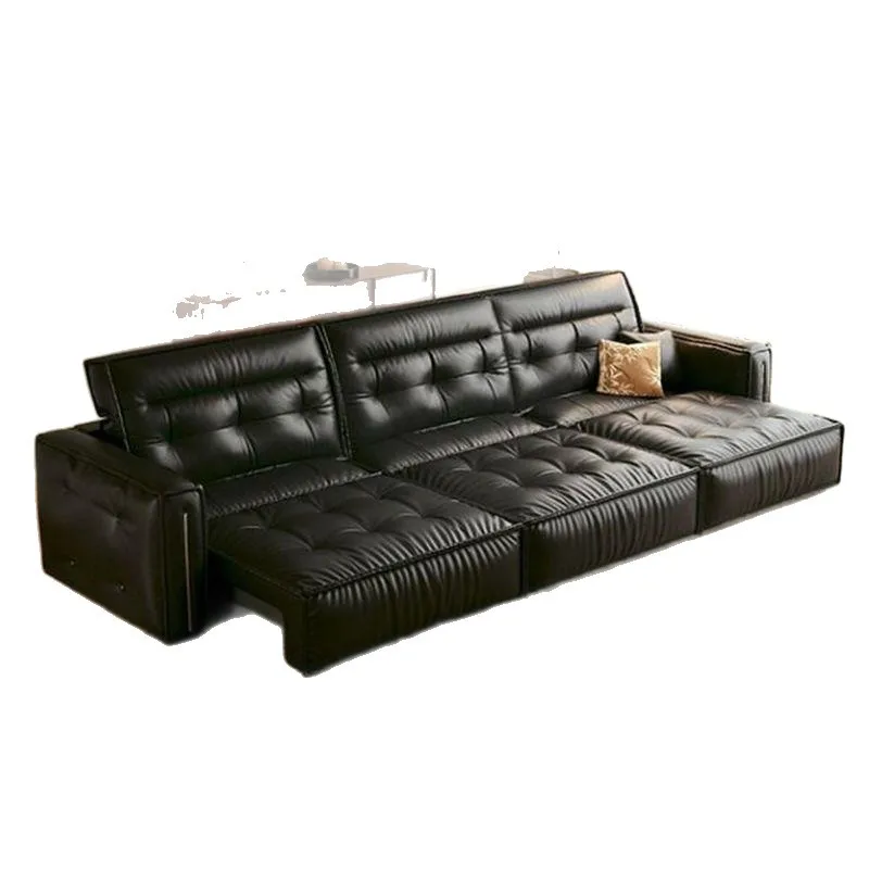 Light luxury style against the wall, electric leather sofa, retro living room small apartment multi-functional c