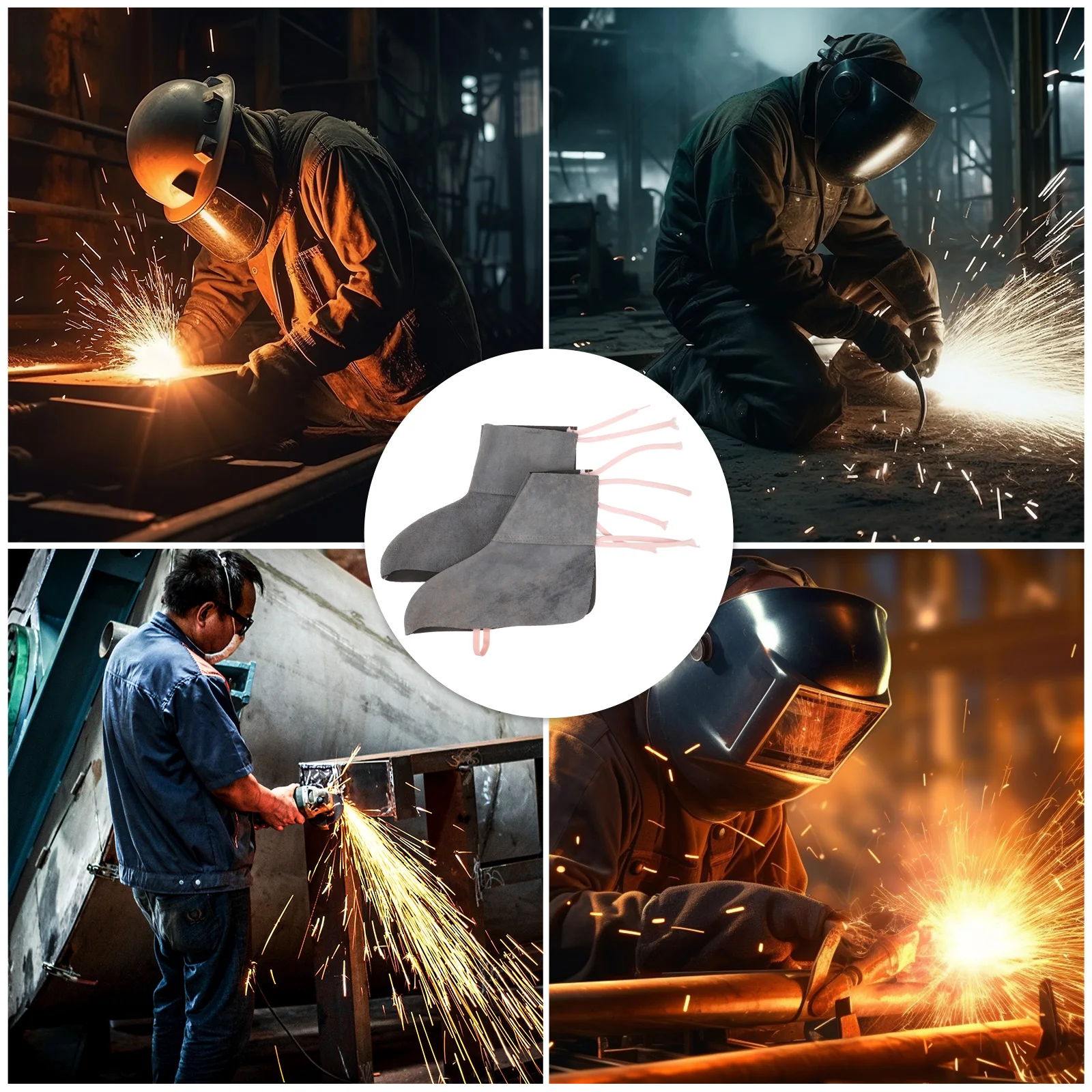

1 Pair Welding Foot Protection Shoe Covers Cowhide Boot Protector for Men Short Laces 22cm Heat Insulating Non Slip