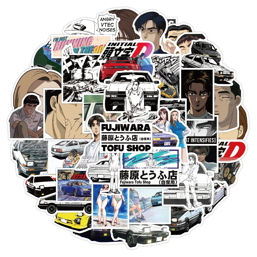 10/30/50PCS Classic Anime Initial D Stickers Water Bottle Car Motorcycle Decoration Waterproof Cartoon Graffiti Sticker Decals