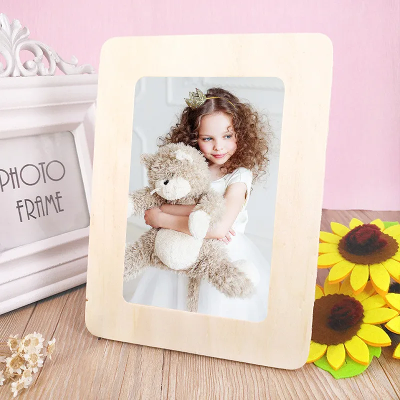 2Pcs 6 Inches DIY Wooden Photo Frame Unfinished Picture Frame Painting Coloring Frame Clay Mold Crafts Home Decoration Kids Toys