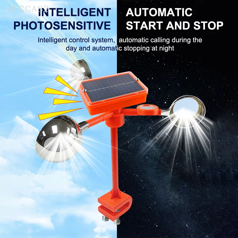 Solar Powered Voice Bird Deterrent Device With 3 Pieces 360° Reflective Rotating Prisms Cups Adjustable Sound