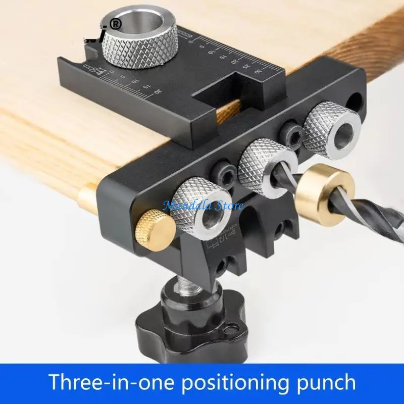 U2JC 3 In 1 Adjustable Doweling Jig Woodworking Pocket Hole Jig 6/8/10/15mm Drill Bit for Drilling Guide Locator Puncher