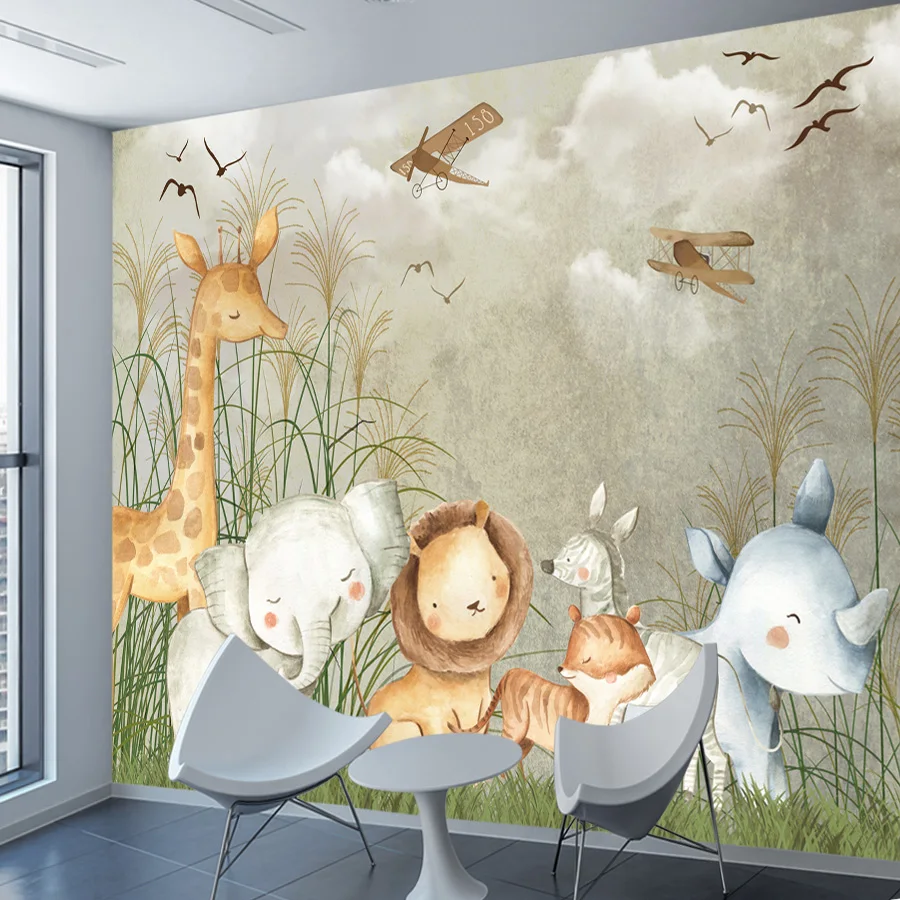 Custom Self Adhesive Accept Wallpapers for Living Room Nordic Contact Wall Panel Papers Home Decor Jungle Animals Kids TV Mural