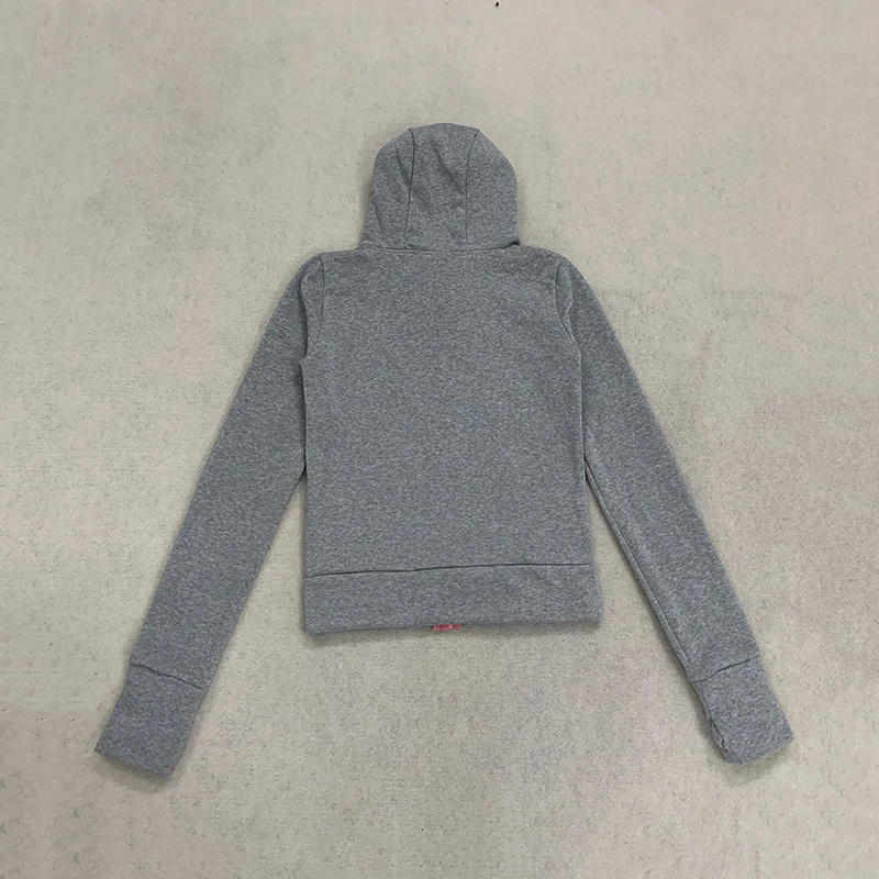 Y2K Gothic Einfarbiger Großer Reißverschluss-Hoodie Slim Fit Vollreißverschluss-Kapuzenpullover mit Übergroßem Reißverschluss Streetwear Unisex ﻿ – Detail 11
