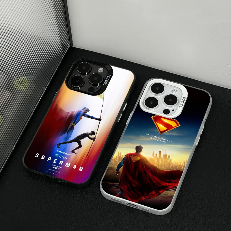 1PC Cartoon S-Superman Phone Case Phone Case IMD color silver shell For iPhone 16 15 14 13 12 11 Pro Max Plus