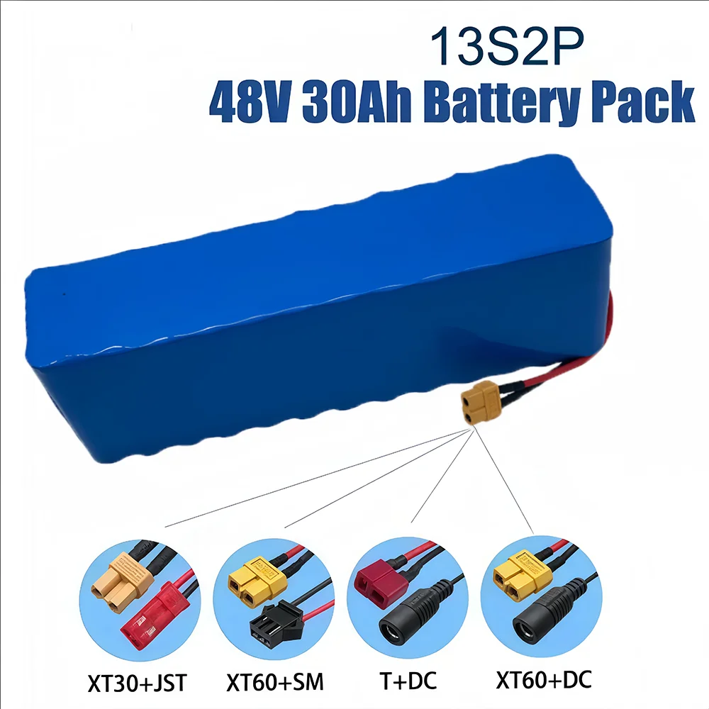 

48V 30000mAh 13S2P Lithium Battery Pack for 54.6V 750W/1000W Square Motor Kit High-Power 18650 Cells with Built-In BMS