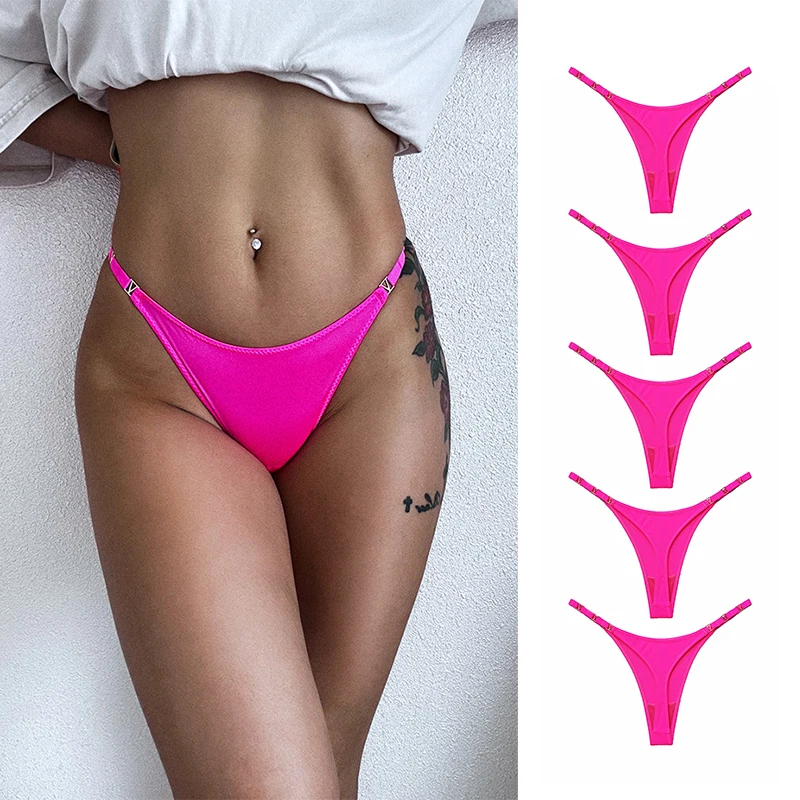 Pink Sexy Women Panties Thongs Ice Silk Metal Lingerie G-String Thong Fitness Exercise Hip Lifting Low Rise T-Back