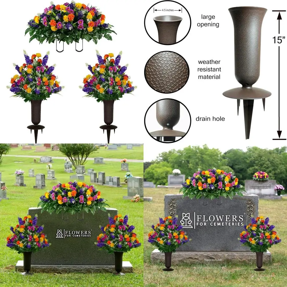 زهور برية مقبرة صناعية واقعية لتزيين القبر - زهور تذكارية غير منتفخة، سهلة التركيب، تدوم طويلاً