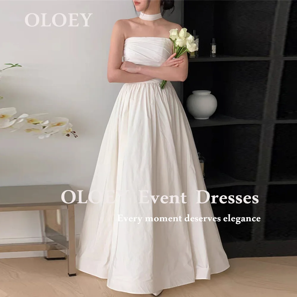 

OLOEY Simple A Line Wedding Dresses Korea Photo Shoot Floor Length Taffeta Bridal Gowns Pleats Corset Scarf Bolero Customized