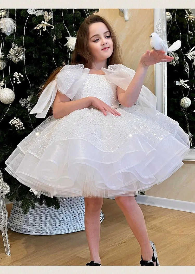 فستان عيد ميلاد للفتيات الصغيرات على شكل قلب لامع من التول مكشكش فساتين توتو لحفلات الشاي 4-10T