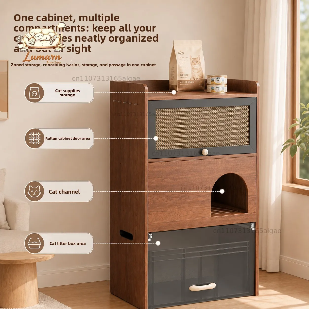 Cat litter cabinet Hidden cat litter box cabinet Living room furniture Wind cat toilet integrated cabinet Pet furniture storage