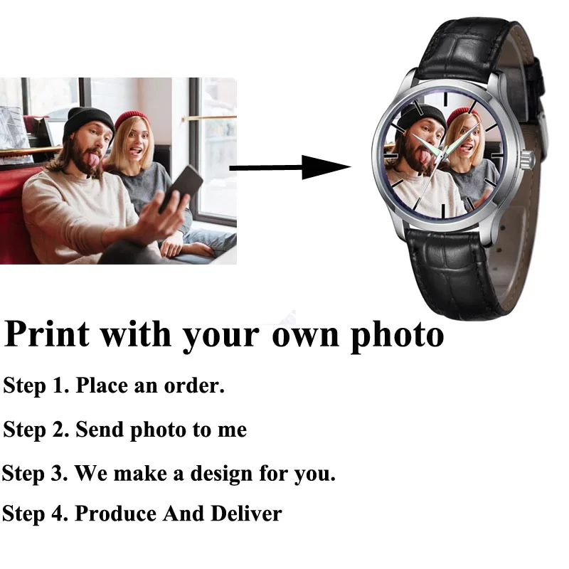 A3324m مخصص طباعة الصور مع صورة رجالي ساعات جلدية ساعة كوارتز رجالية فاخرة مقاوم للماء Relogio Masculino Esportivo على مدار الساعة