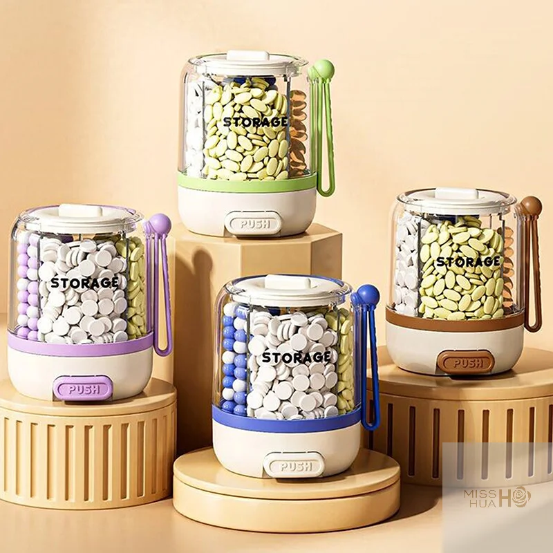 YY صندوق حبوب مستدير 4-مقصورة علبة حبوب منع الحمل توزيع المخدرات صندوق دواء يومي صغير محمول منظم حافظة تخزين اللوحي