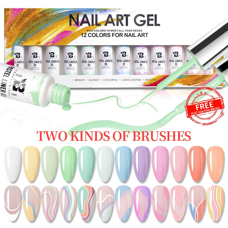 

BOZLIN 8ML Summer Pastel Liner Gel Kit Nail Art Painting Gel Polish Colorful Semi Permanent Varnish Soak Off UV Gel Long Lasting