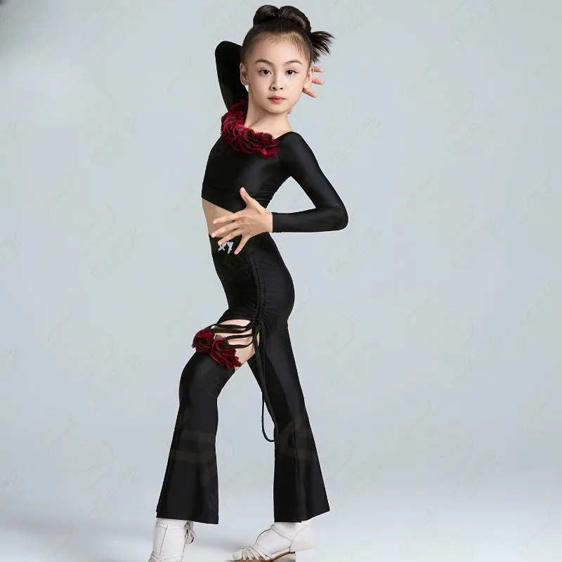 2026 Winter New Latin dance costume girls' flared pants set training and performance set high-end