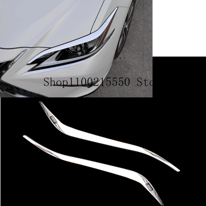 Car Styling for Lexus ES350 ES300h 2019-2020 Stainless Chrome Headlight Eyebrow Moulding Trim Strips 2pcs