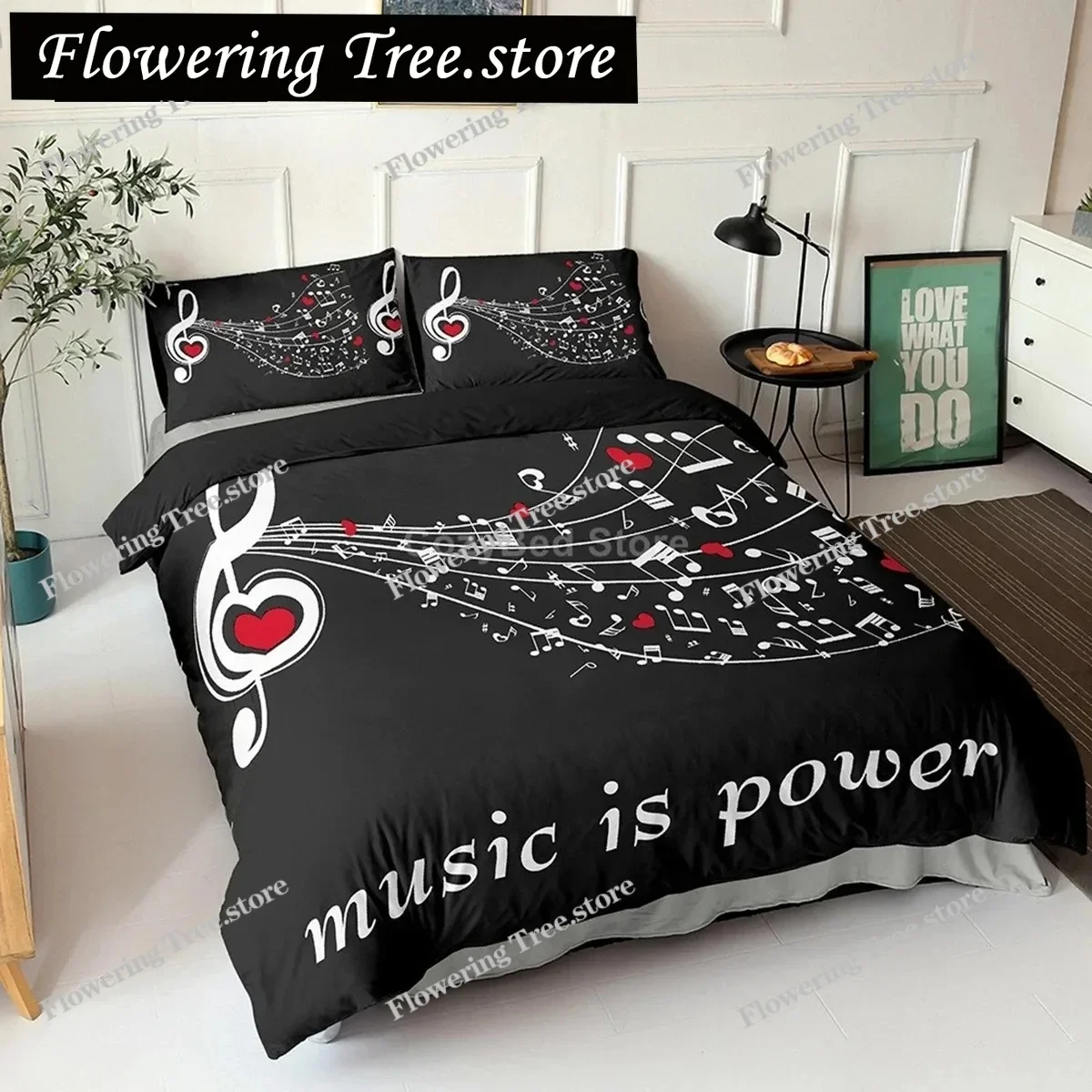 Music Black White Duvet Cover Sets Comforter Bed Queen King  Size Musical Instrument Piano Bedding Set Teen Adult Bedroom Decor