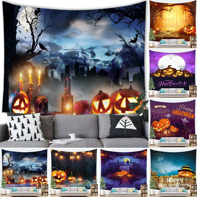 

Halloween Decor Tapestry Wall Hanging Happy Halloween Demon Pumpkin Bat Tapestry Party Home Background Decoration Wall Decor