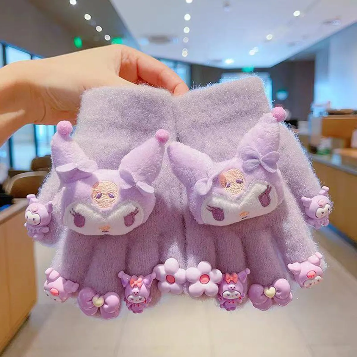 قفازات سانريو هالو كيتي كورومي المريحة الكرتونية اللطيفة، قفازات شتوية دافئة مقاومة للبرد للأطفال