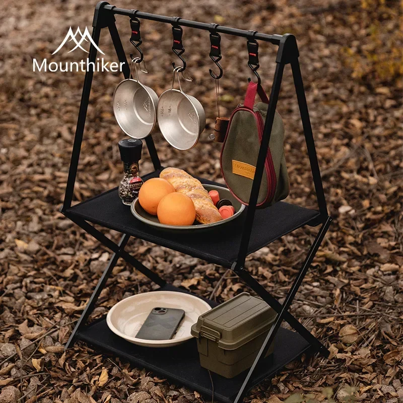 MOUNTAINHIKER Outdoor Portable Folding Shelf 3 Layers Table Traveling Storage Rack Aluminum Alloy Camping Picnic BBQ Rack