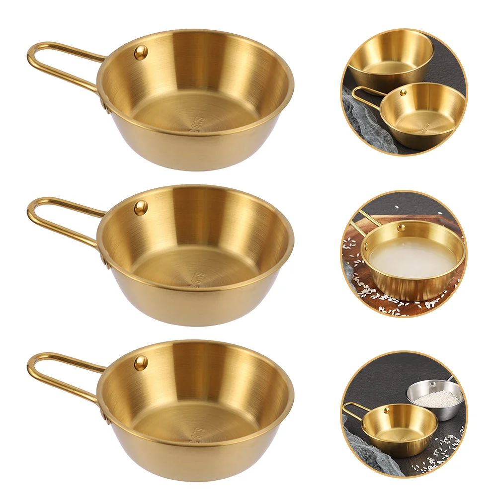 

3 Pcs Golden Rice Bowls Stainless Steel Handle Soup Ramen Korean Traditional Dining Home Restaurant Party Outdoor Travel