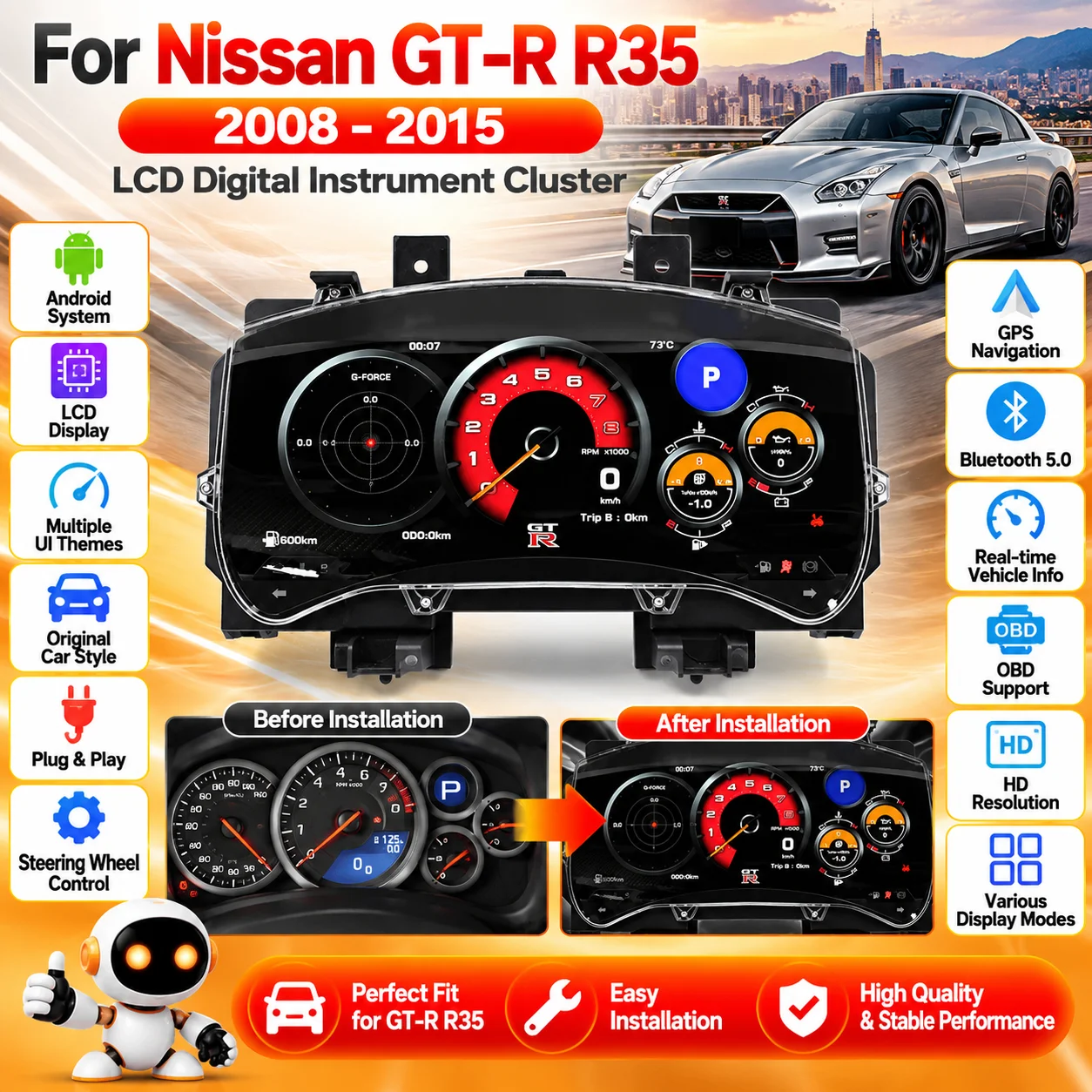 Digital Dashboard LCD Instrument Cluster For Nissan GT-R 2008-2015 Virtual Cockpit Speedometer Odometer Display