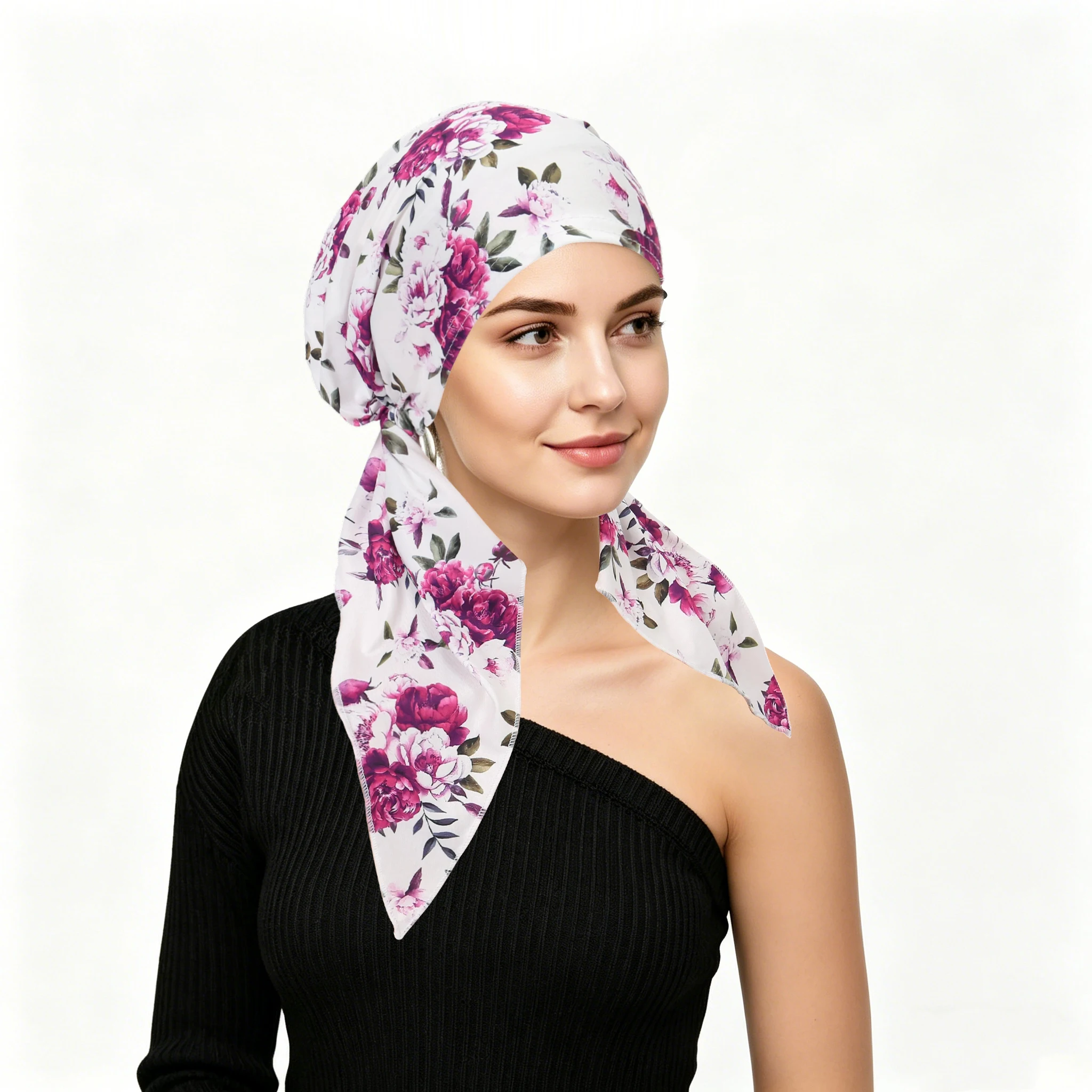 Fashion Women Floral Printed Turban Cap Muslim Hijab Inner Caps Hair Loss Cover Beanies Bonnet Long Tail Headscarf Bandana - view 4