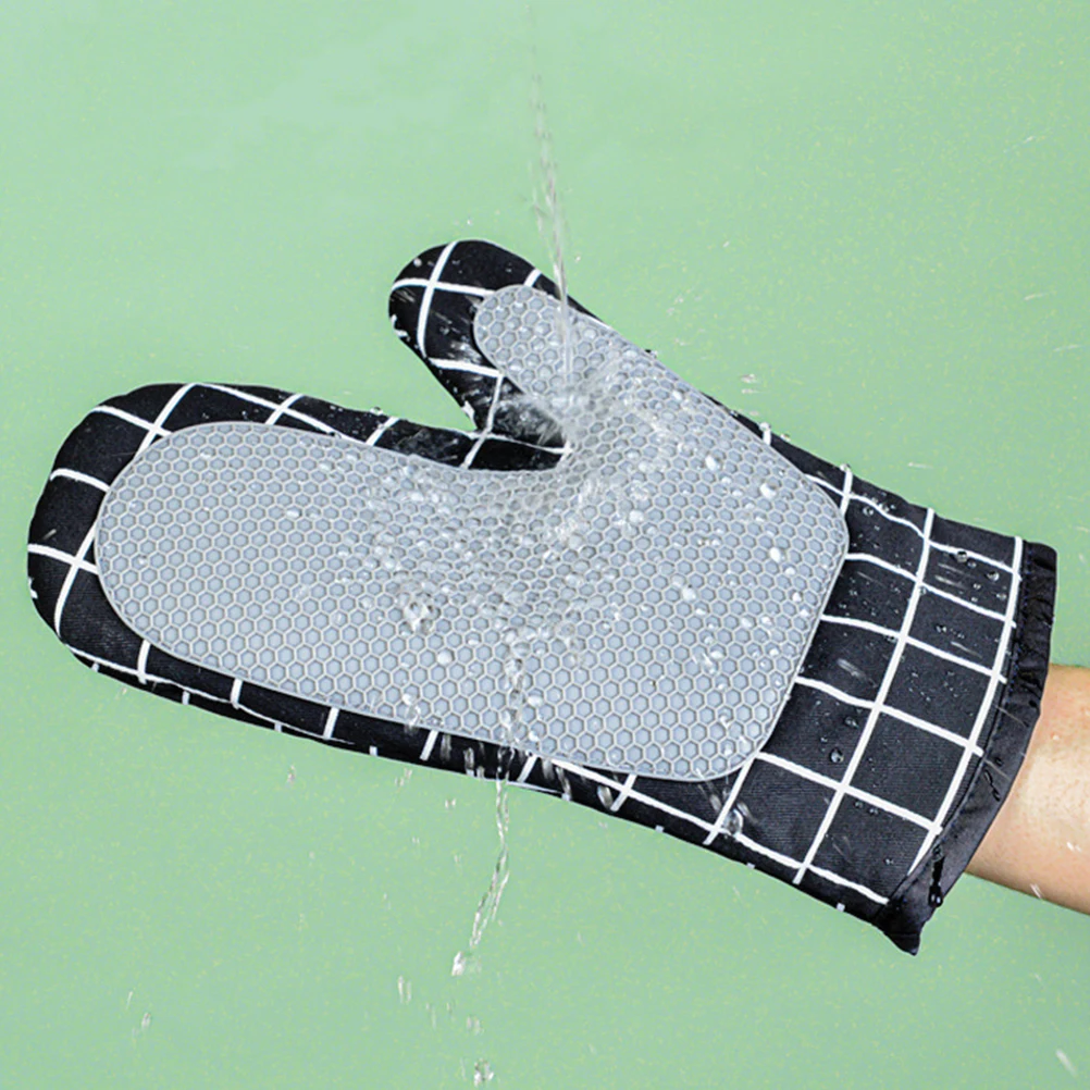

Heat Resistant Gloves Oven Mitts Kitchen Nonslip Baking H Cover Safe Microwave Silicone Honeycomb Design Thickened Long