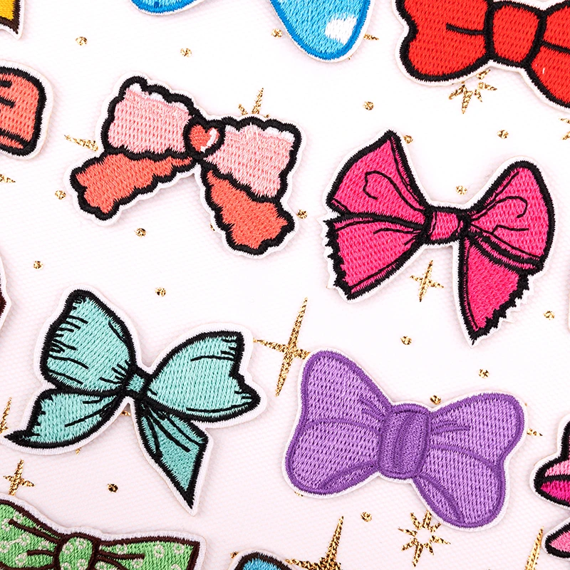2PCS Cute Cartoon Bow Tie Patches For Clothing Iron On Sew Embroidery Bow Patches For Children\'s Backpacks Applique Accessories
