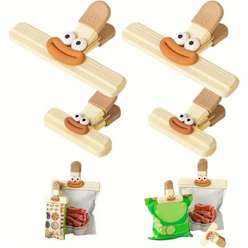 Set of 4 Food Bag Clips (1 Large + 4 Small), Strong Seal to Keep Snacks Fresh, for Home & Restaurant Use
