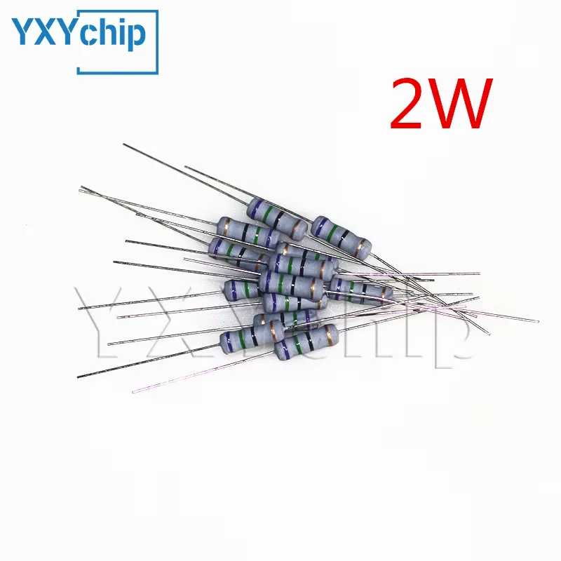 20pcs 2W Metal oxide film Resistor 5% 0.1R-10M 100R 220R 330 1K1.5 2.2K 3.3 4.7 3 10 22 47 51 68 100KOhm Color Ring Resistance