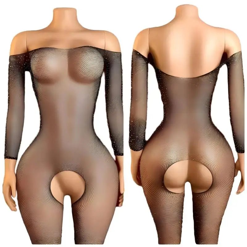 

Эротический комплект белья: прозрачное боди с длинными рукавами, сетчатое, с вырезами, без промежности, в стиле бебидолл