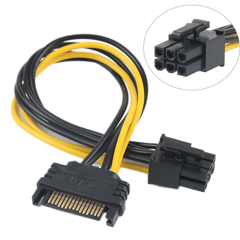 2023 NEW 15 Pin SATA Power To 6 Pin PCI Express Adapter Cable Power Supply Cable 20CM Wholesale GPU Card Power Adapter Cable