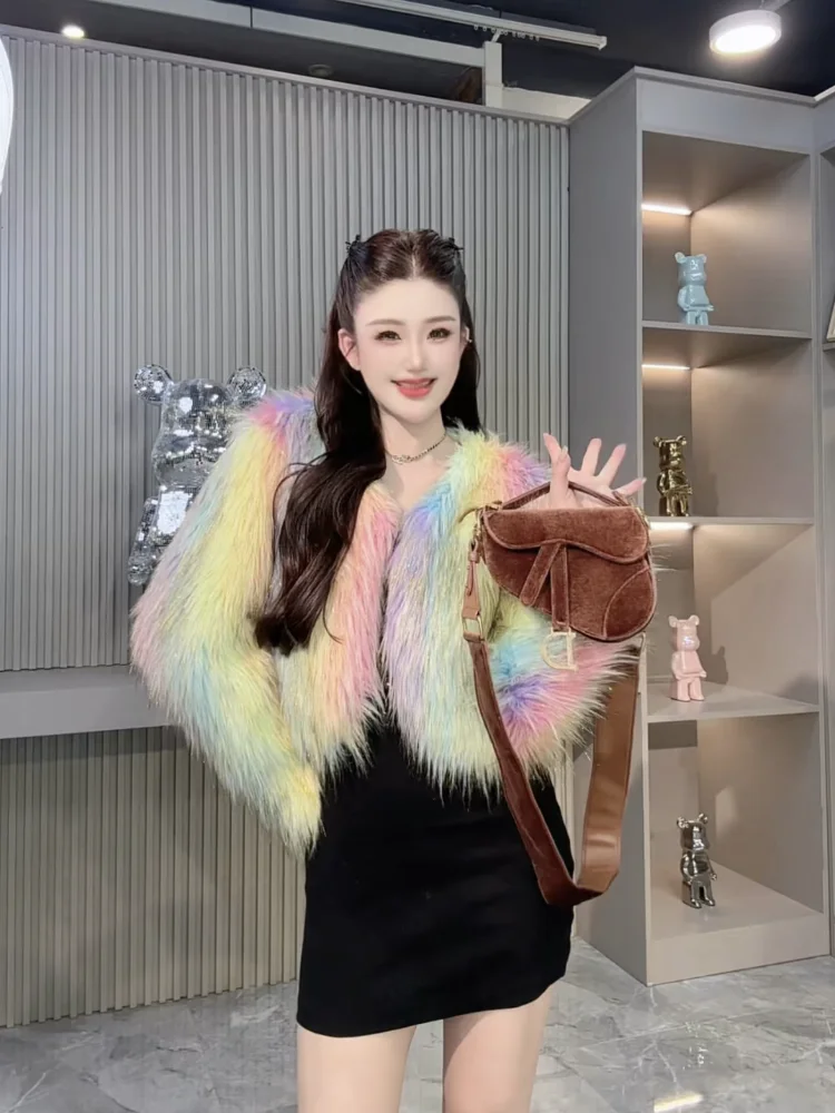 Autumn Winter New Faux Wool Sheepskin Coat Women Short Style Imitation Lamb Fur Loose Fit Faux Fur Winter Coat Women