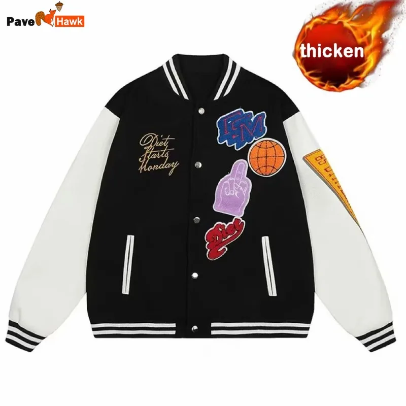 

Bomber Jacket Men Women Hip Hop Embroidery Motorcycle Loose Baseball Coat Casual High Quality Street Patchwork Varsity Outwear