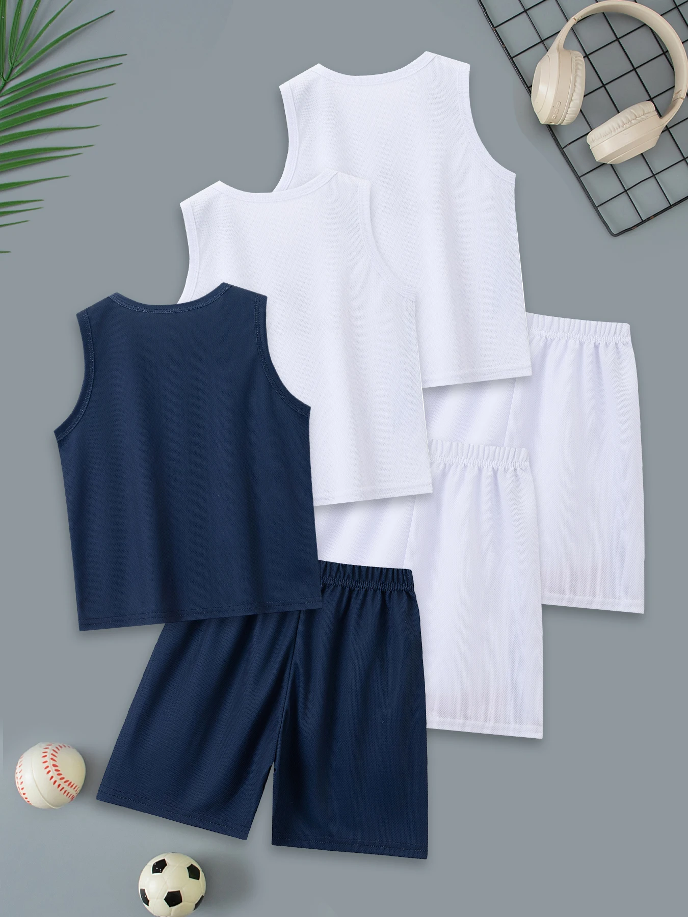 2-Piece Summer Children's Letter Printed Vest and Shorts Set, Boys' Casual Sports Round Neck Top Color Blocked Comfortable Pants
