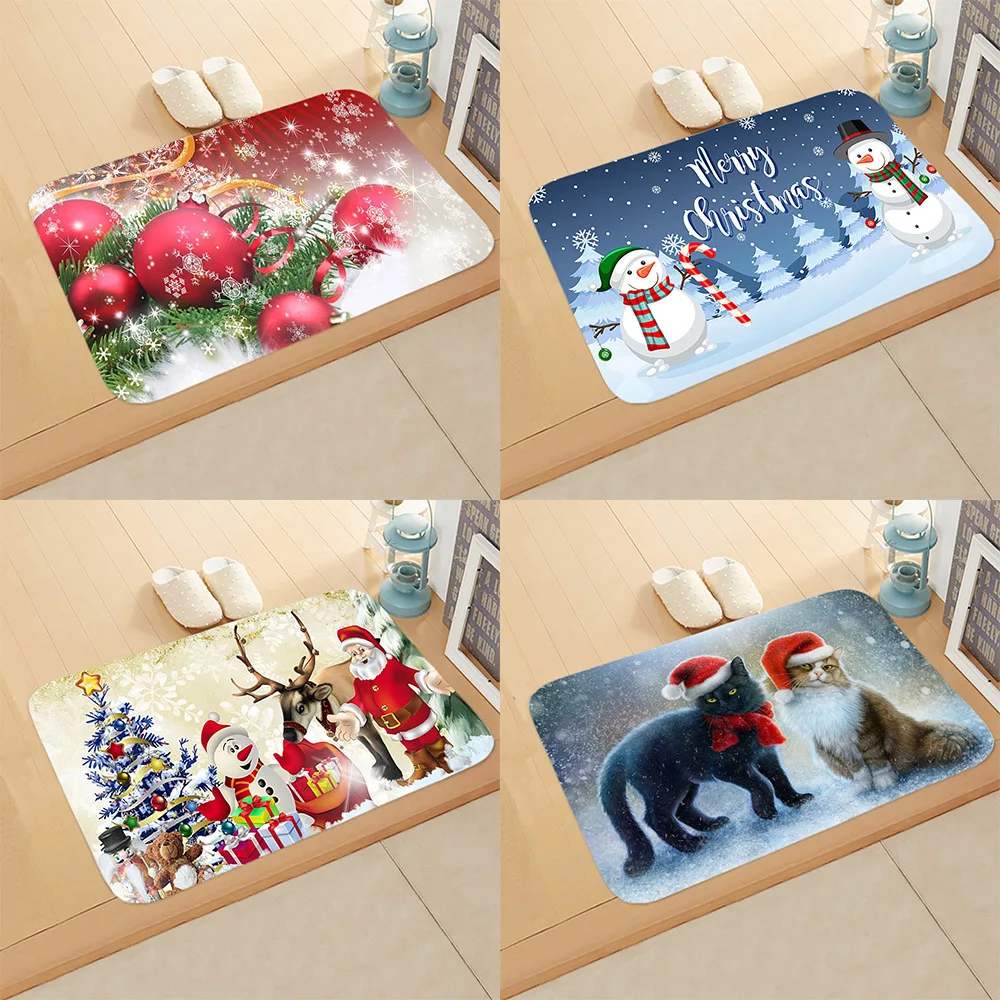 Merry Christmas Santa Claus Welcome Home Anti-slip Door Mat Carpet    Flannel Floor  