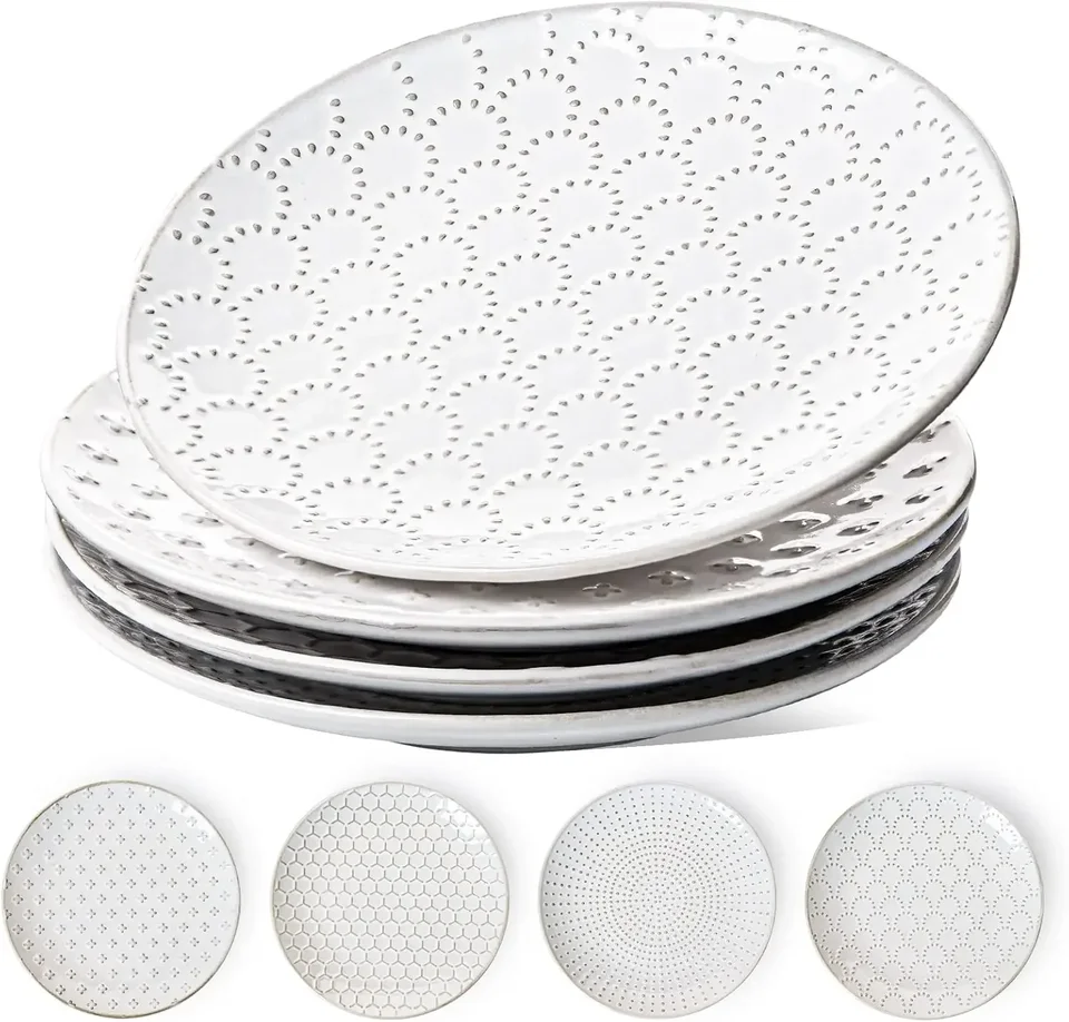 Embossed Ceramic Salad Plates Set of 4