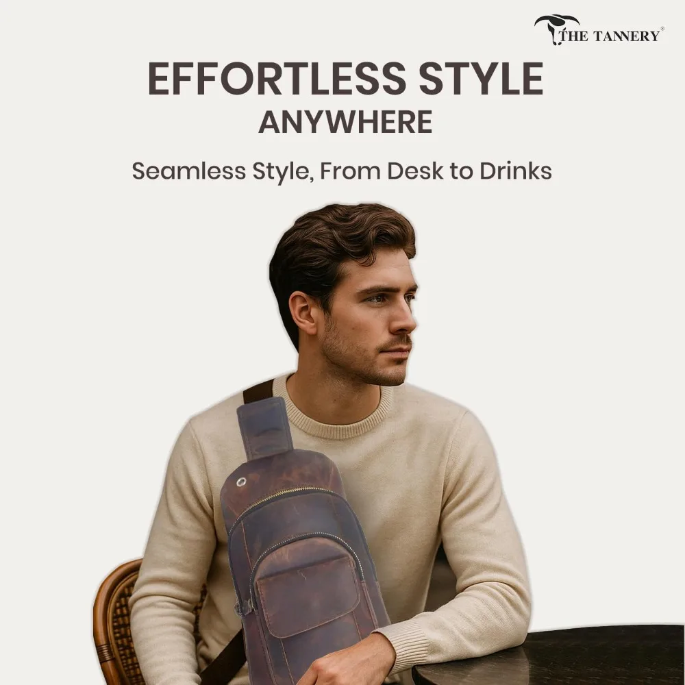 حقيبة ظهر كروس من جلد الجاموس للسفر والمشي لمسافات طويلة مع حزام كتف قابل للتعديل، حقيبة صدر متعددة الأغراض للاستخدام في الهواء الطلق